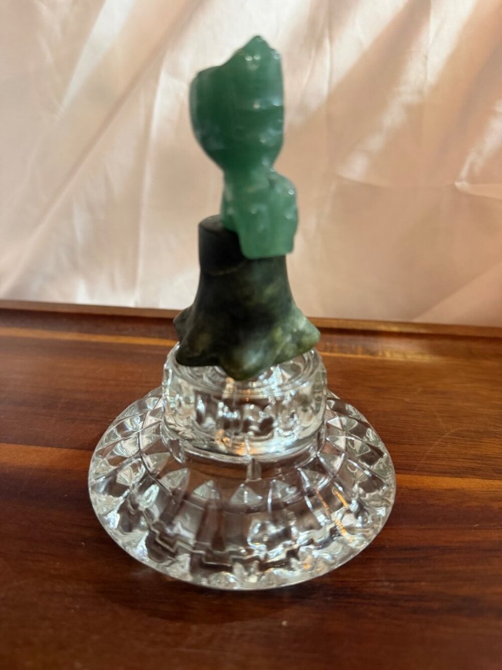 Green Aventurine Groot on Jade Stump Crystal Carving